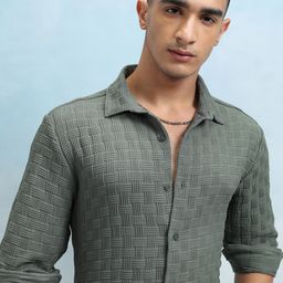 HIGHLANDER Men Spread Collar Textured Solid Casual Shirt-image-38