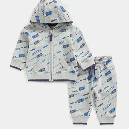 mothercare Boys Car Printed Pure Cotton Hooded Sweatshirt With Joggers-image-10