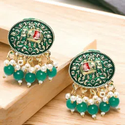 Anouk Artificial Stones and Beads Beaded Circular Shaped Meenakari Drop Earrings-57