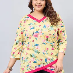 Orchid Blues Women Plus Size Floral Printed Regular Wrap Top-image-36