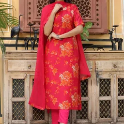GoSriKi Women Floral Printed Regular Kurta with Trousers & With Dupatta-32