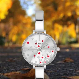 Curren Women Brass Embellished Dial & Stainless Steel Wrap Around Straps Analogue Watch CR-1842-S-H-Red-W-image-77