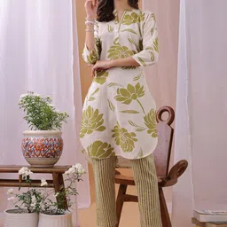 KALINI Floral Printed Pure Cotton Tunic & Trousers Co-Ord Set-image-26