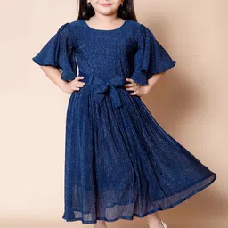 BAESD Girls Organic Cotton Flutter Sleeves Maxi Fit and Flare Dress With Tie-Ups-image-53