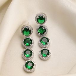 ZENEME Rhodium Plated American Diamond Circular Drop Earrings-36