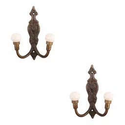 IndianShelf Cream Colored & Brown 2 Pieces Textured Ceramic Wall Hooks-5