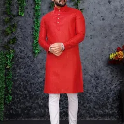Men Solid Straight Kurta (Red)-66