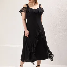 Trendyol Cold-Shoulder Ruffles Fit & Flare Midi Dress-image-10