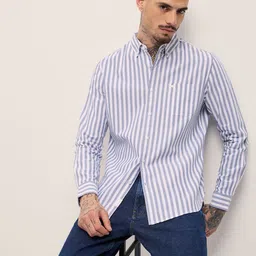THE BEAR HOUSE Men Vertical Striped Button-Down Collar Cotton Casual Shirt-image-17