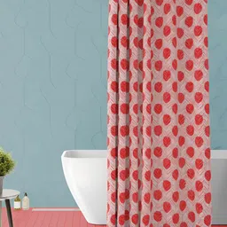 ArtzFolio Red & Peach Coloured Geometric Printed Waterproof Shower Curtain-11