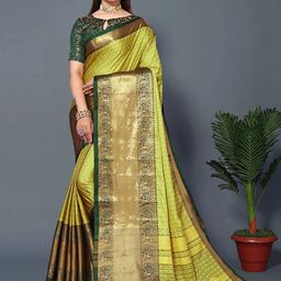 VILLAGIUS Ethnic Motifs Woven Design Zari Silk Cotton Designer Saree-image-97