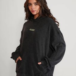 Peach Women Typography Printed Hooded Cotton Sweatshirt-image-77