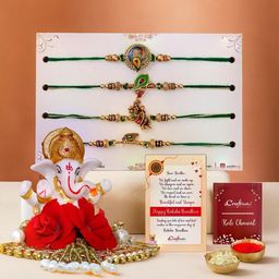 eCraftIndia Set of 5 Beaded Rakhis With Ganesha Idol on Decorative Plate-image-16