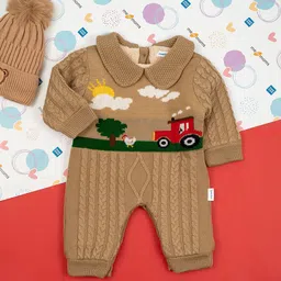 MeeMee Infants Printed Romper With Farm Scene & Cable Knit Design-image-38