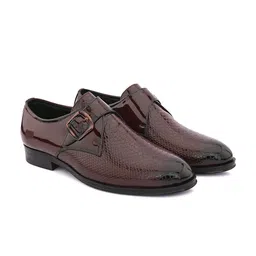 House of Pataudi Men Textured Formal Monk Shoes-picture-2