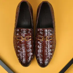 Mochi Men Woven Designed Leather Formal Loafers-image-46