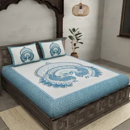 Bombay Spreads Blue & Off White Floral 180 TC King Bedsheet with 2 Pillow Covers-image-99