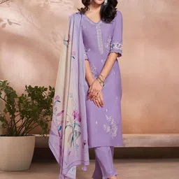 Seerat Women Ethnic Motifs Embroidered Regular Thread Work Pure Cotton Kurti with Trousers & With Dupatta-49