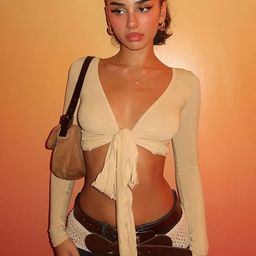 StyleCast x Revolte Women Solid Gathered or Pleated V-Neck Crop Fitted Top-image-88
