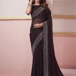 DIVASTRI Beads and Stones Pure Chiffon Designer Saree-image-11