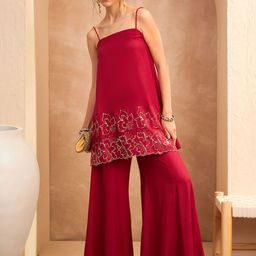 Shae by SASSAFRAS Floral Embroidered Sequinned A-Line Kurti with Palazzo-16