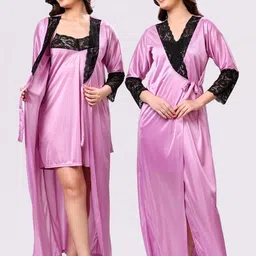 NIGHT KEYS Solid Short Sleeves Maxi Sweat Nightdress-picture-38