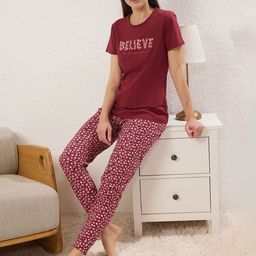 Trendyol Women Printed Round Neck Pure Cotton Night Suit-image-33
