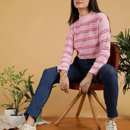 Stylecast X Kotty Women Turtle Neck Striped Crop Pullover Sweater-picture-22