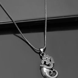 Voylla Men Rhodium-Plated Eclipse Ganesha & Om Divine Pendant With Chain-image-75