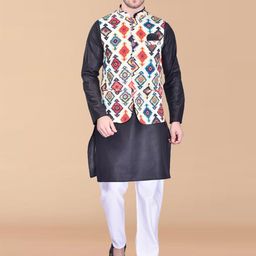 PRINTINDIA Mandarin Collar Pure Cotton Straight Kurta with Trousers & Nehru Jacket-image-99