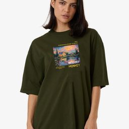 MISCHIEF MONKEY Women Graphic Printed Round Neck Cotton Oversized T-shirt-image-65