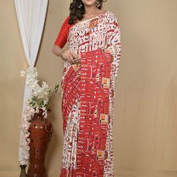 DipDiya Women Kalamkari Printed Pure Cotton Taant Saree-image-19