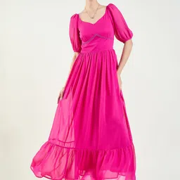 aayu Sweetheart Neck Puff Sleeve Georgette Empire Maxi Dress-image-83