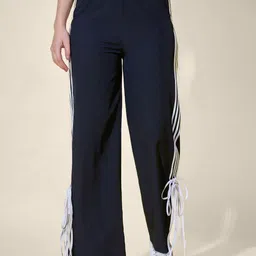 QIOA Women Side Stripes Relaxed Fit Ankle Tie Detail Track Pants-image-16