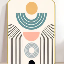 SAF Beige & Blue Geometric Shapes Printed Wall Art-image-46