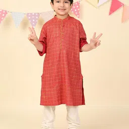 Fabindia Boys Ethnic Motifs Printed Band Collar Straight Kurta-picture-34