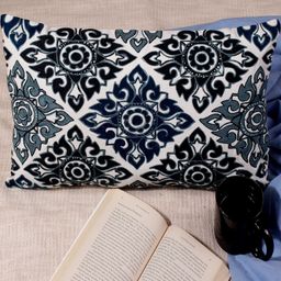 Khaabka Cream-Coloured & Navy Blue 2 Pieces Ethnic Motifs Linen Rectangle Cushion Covers-image-74