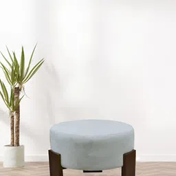 GLOBALLY INDIAN Grey & Brown Wooden Round Puff Ottoman-image-66