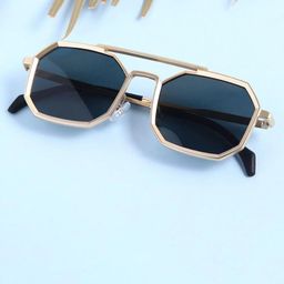 SPADEACES Unisex Rectangle Sunglasses GOLD BLACK HEXAGUN -522-Black-picture-40