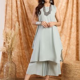 InWeave Women Regular Pure Cotton A-Line Kurta with Palazzos-image-24