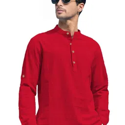 APEKTRA Band Collar Roll-Up Sleeves Slim Fit Short Kurta-picture-37