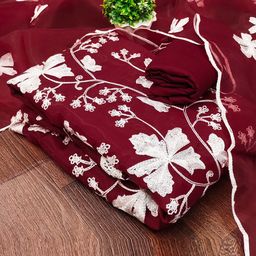 SHADOW & SAINING Floral Embroidered Thread Work Organza Unstitched Dress Material-picture-48