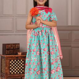 Cutiekins Girls Floral Printed Cotton Ready to Wear Lehenga & Blouse With Dupatta-image-96