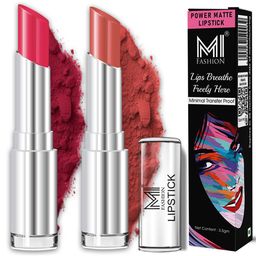 MI FASHION Set Of 2 Creamy Matte Lipstick - 3.5 g Each - Magenta Rush & Dark Rose-4