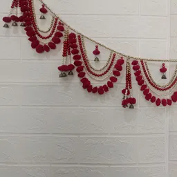 Nutts Maroon Pompom With Beads Tassel Bandhanwar Festive Decor-image-82