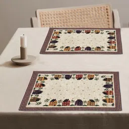 ANA 2-Pcs Beige & Green Printed Rectangular Table Placemats-26