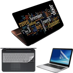 FineArts 3 in 1 Laptop Skin Decal Vinyl Pack 15.6 inch with Screen Guard and Silicone Keyboard Protector - Printed Nevermore Combo Set-picture-22
