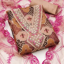 SAINOOR Beads And Stones Embroidered Semi-Stitched Dress Material-image-5