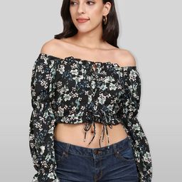 PRETTY LOVING THING Floral Print Off-Shoulder Bell Sleeve Crop Top-image-66