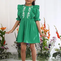 BAESD Girls Floral Embroidered Flutter Sleeve A-Line Dress-picture-37